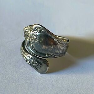 Spoon Ring Vintage Floral Silver Bohemian Hippie Jewelry